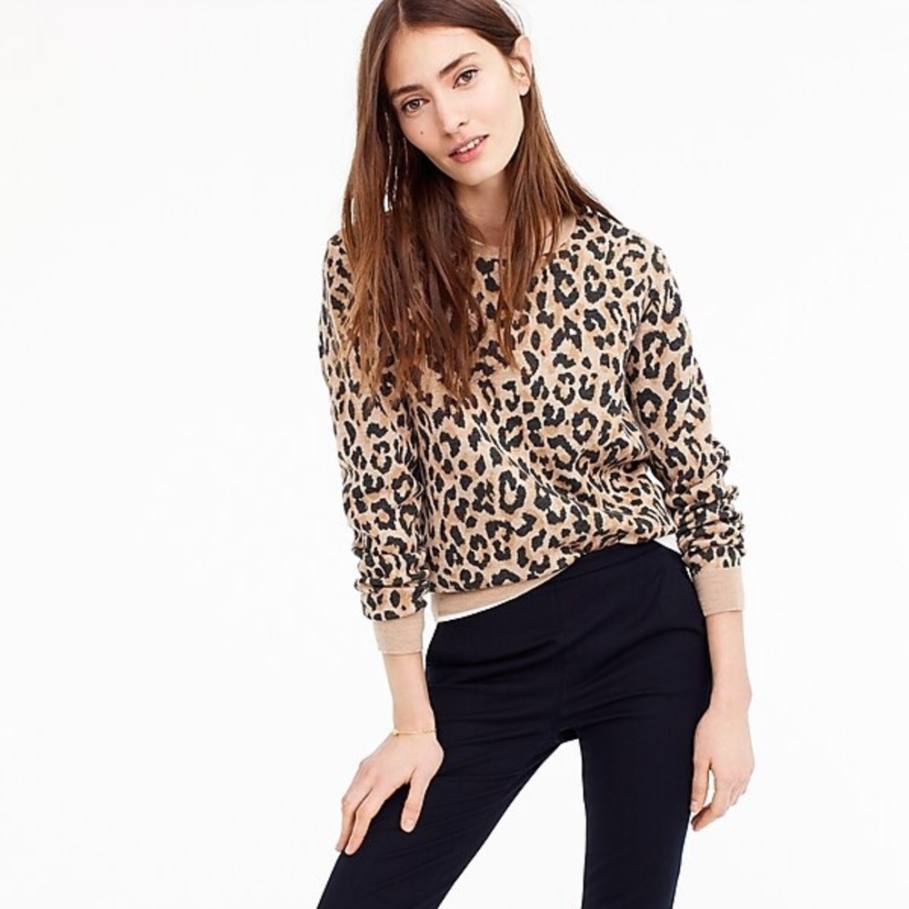JCrew Merino wool crewneck Sweatshirt in Leopard